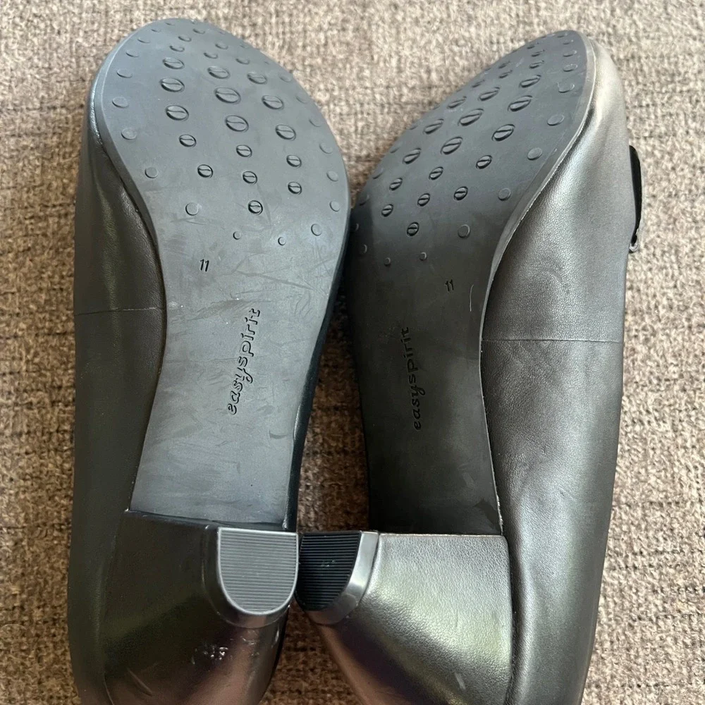 Easy Spirit Anti-Gravity Black Leather Loafer Pumps Low Block Heel Shoes 11M